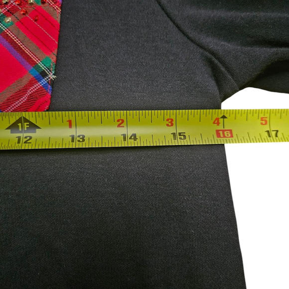 Quacker Factory XS Black with Red Tartan Plaid Pocket 3/4 Sleeve Tunic Shirt - Picture 6 of 8